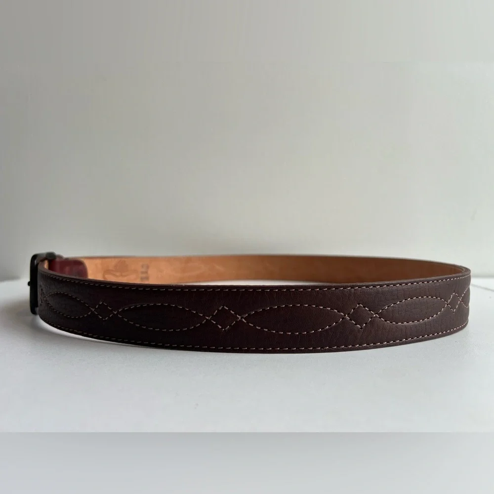 Brown Buffalo Leather Belt Cuero de Búfalo Brass Buckle Size 110 /47.5” x 1-3/8”